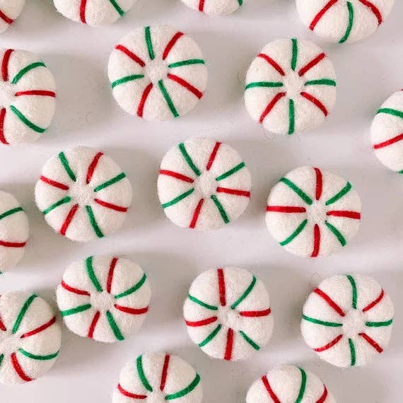 Sewing Seeds Play - One White Felt Peppermint With Red & Green Stripes