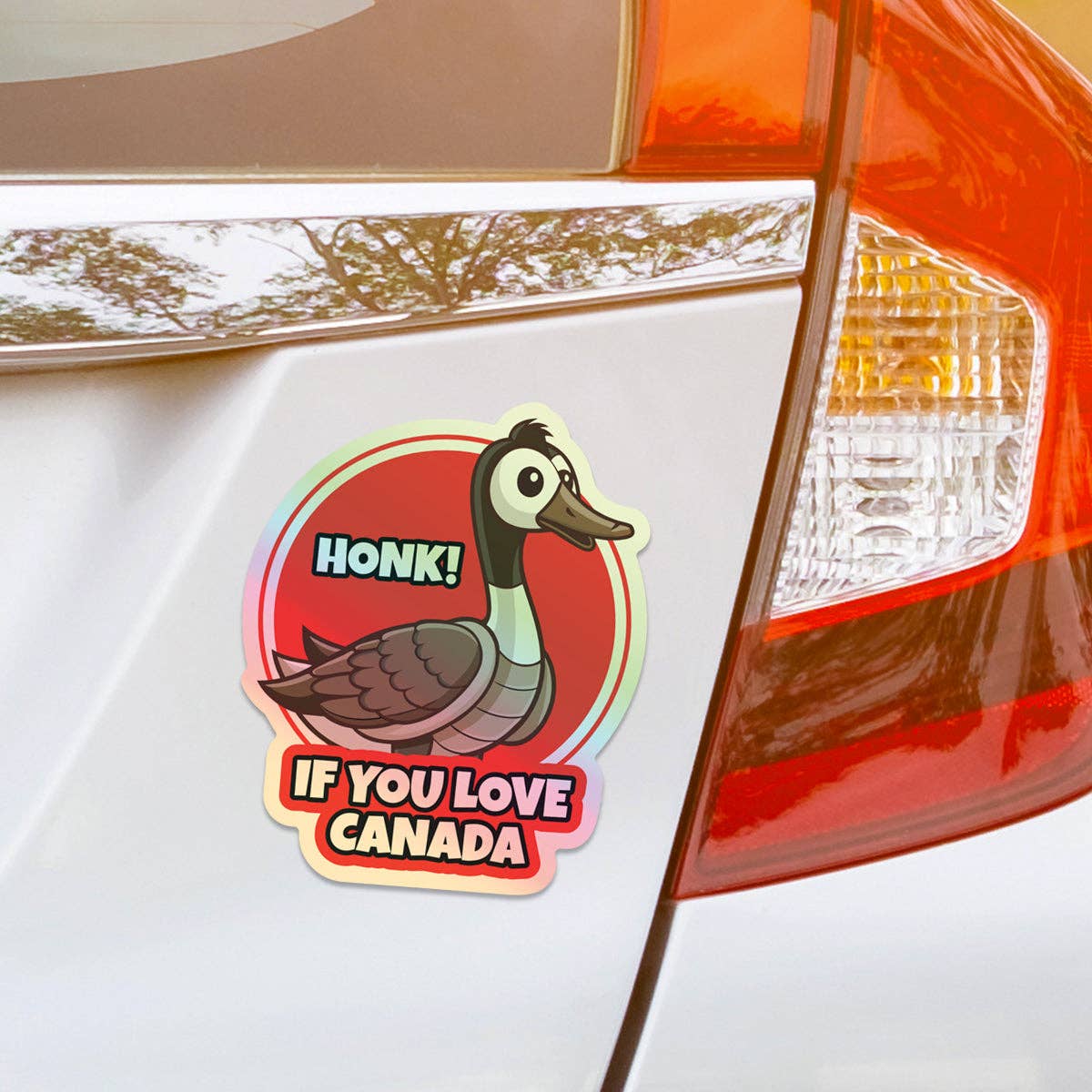 Design Corner - Honk if you love Canada vinyl die cut holographic sticker