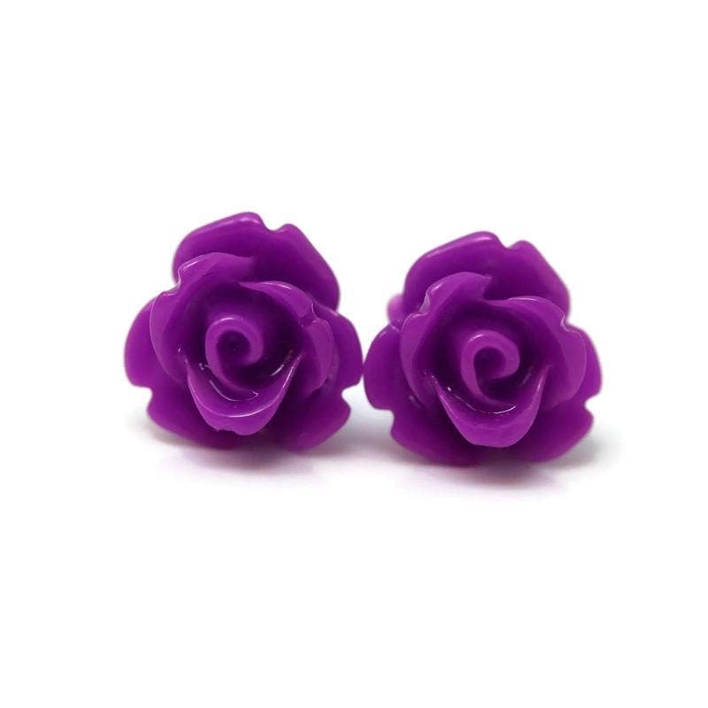 Pretty Smart - Teal Rose Stud Earrings, 9mm: Invisible Clip On