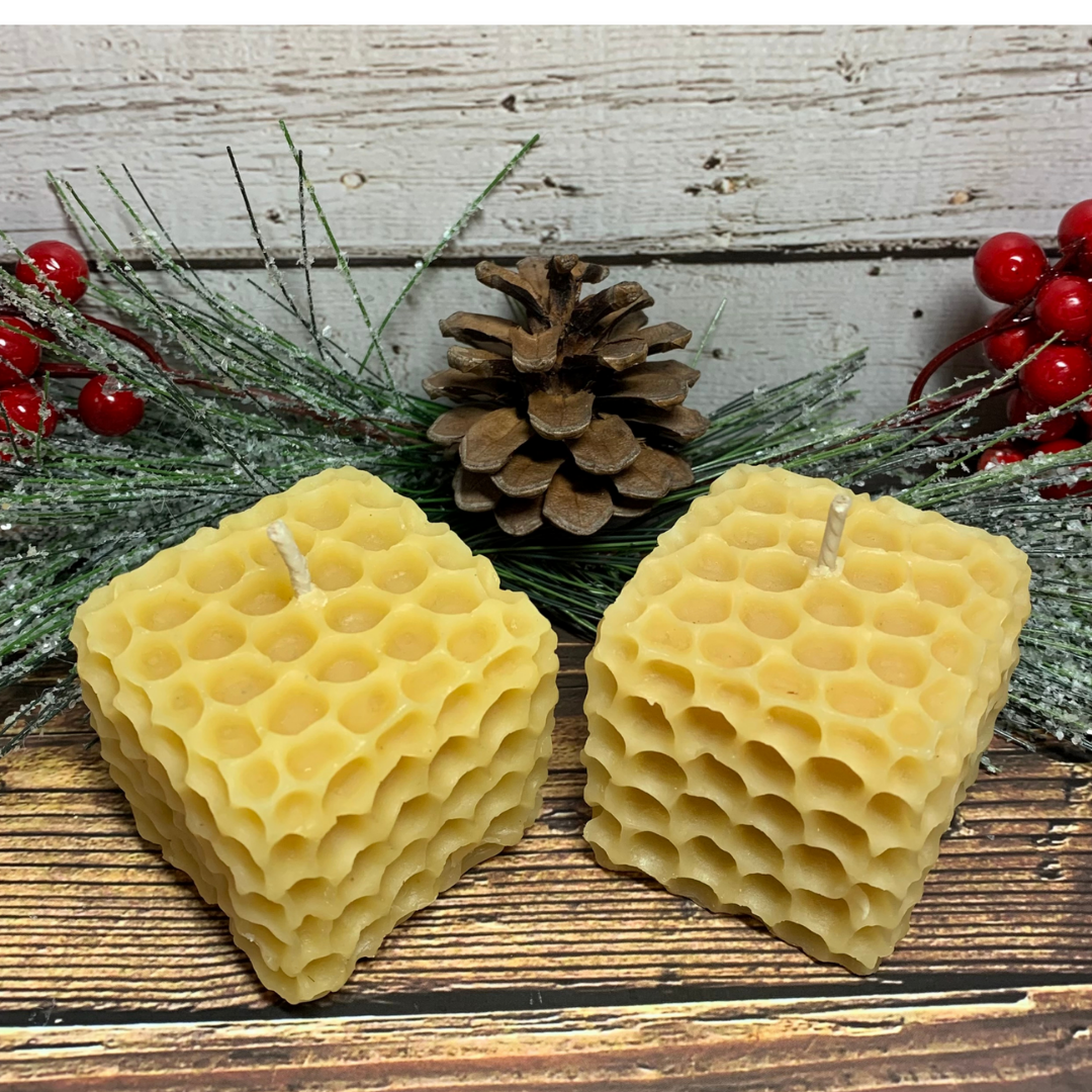 Tu-Bees Honey & Beeswax Candles - Beeswax Votives - Honeycomb Shape