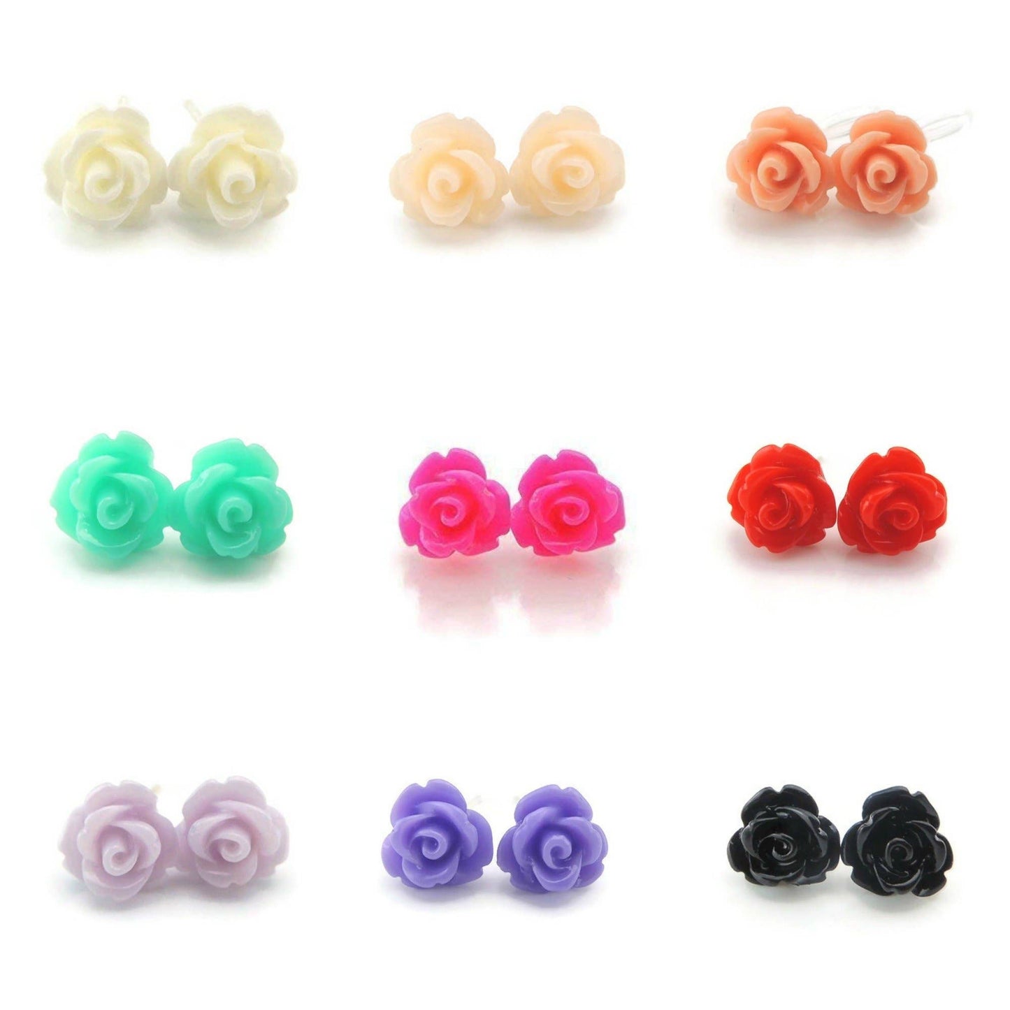 Pretty Smart - Teal Rose Stud Earrings, 9mm: Invisible Clip On