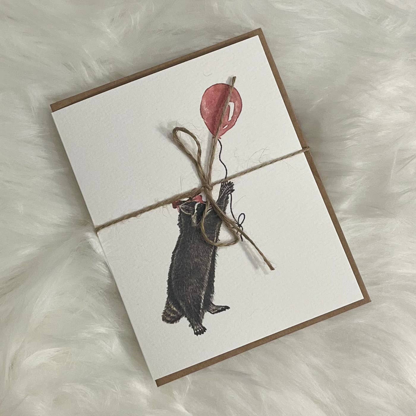 Paper Kuts - Watercolour Raccoon With Red Balloon Birthday Card: Square