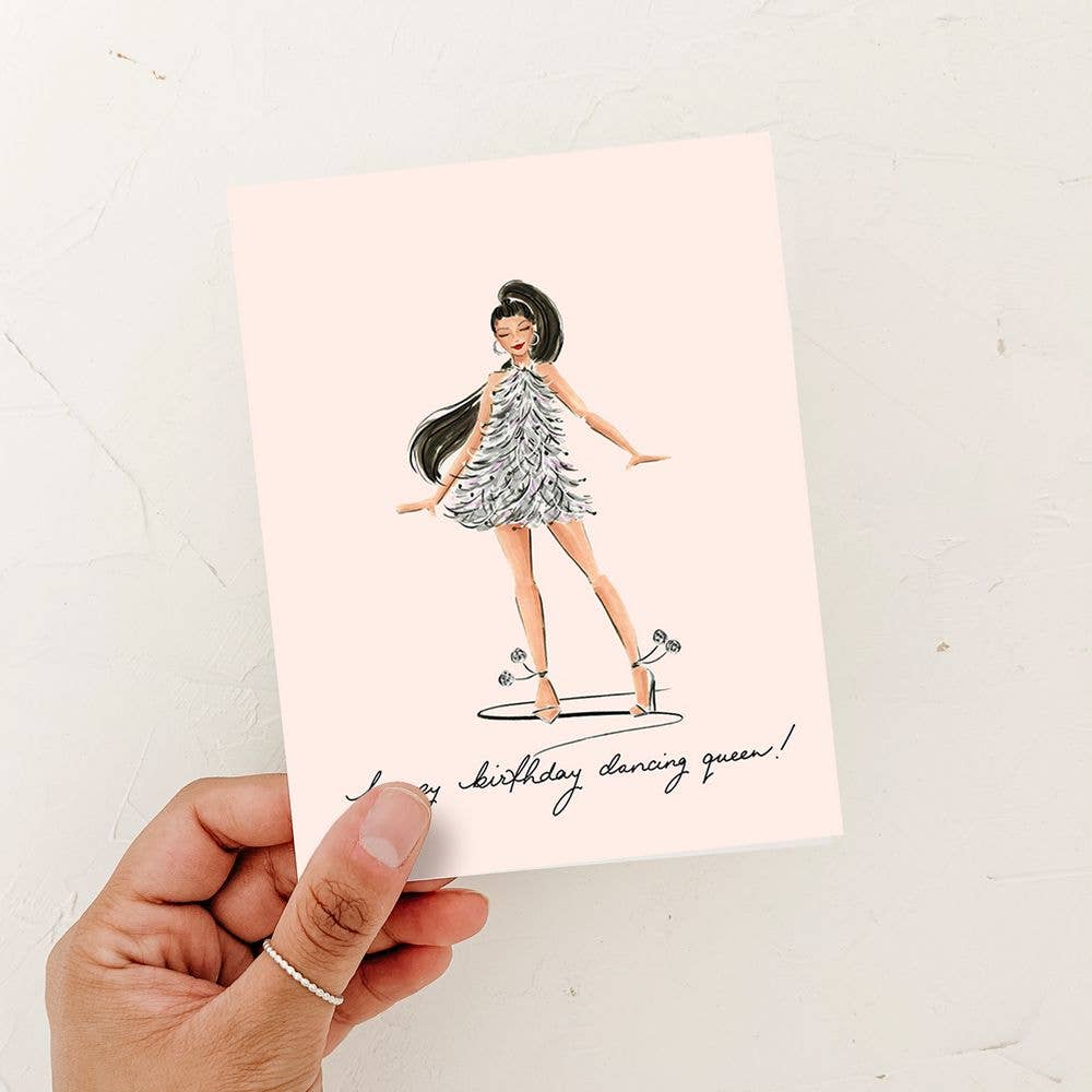 Almeida Illustrations - Dancing Queen Birthday Card for Fashion Girl: White