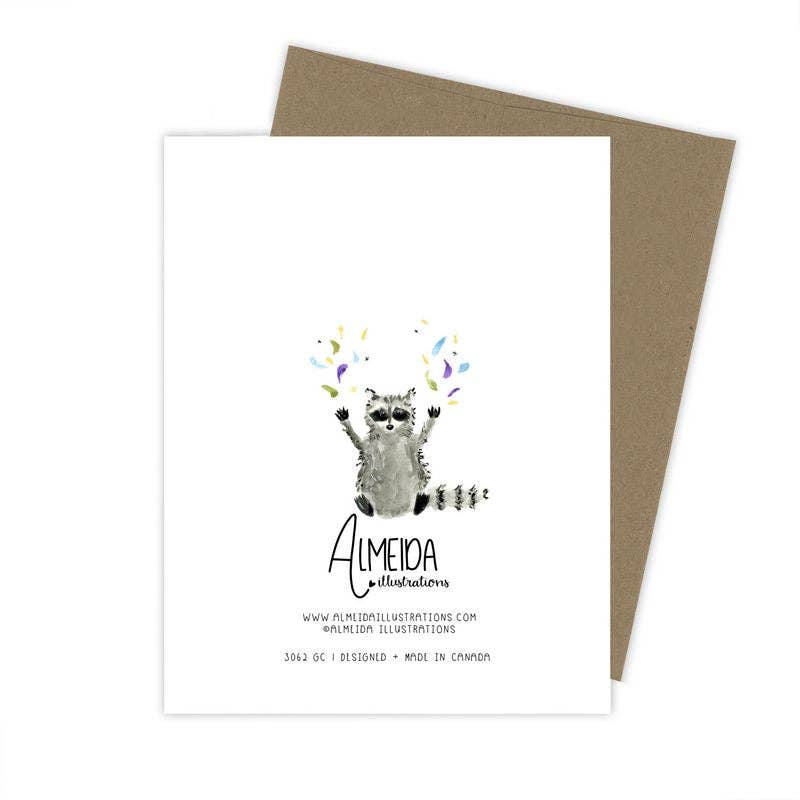 Almeida Illustrations - Birthday Raccoons Card: White