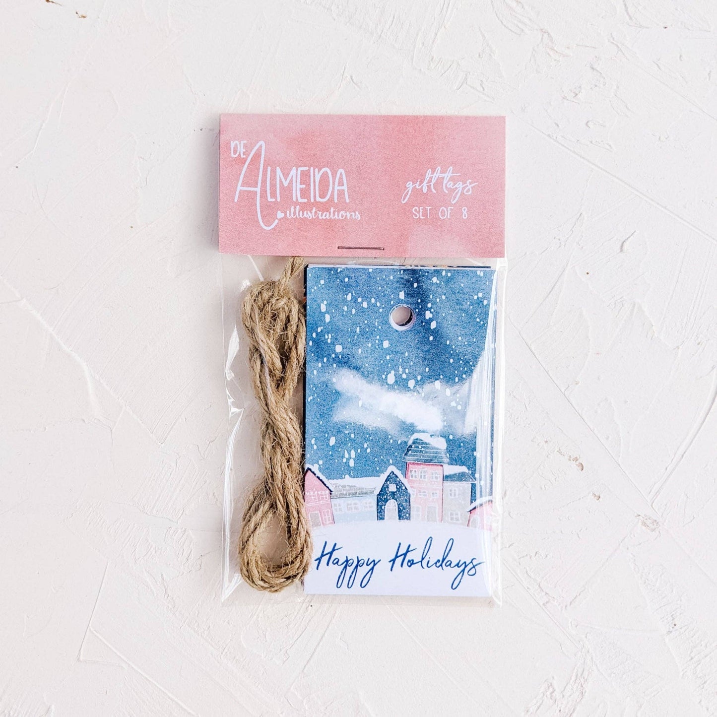 Almeida Illustrations - Joy - Set of 8 Holiday Gift Tags + String