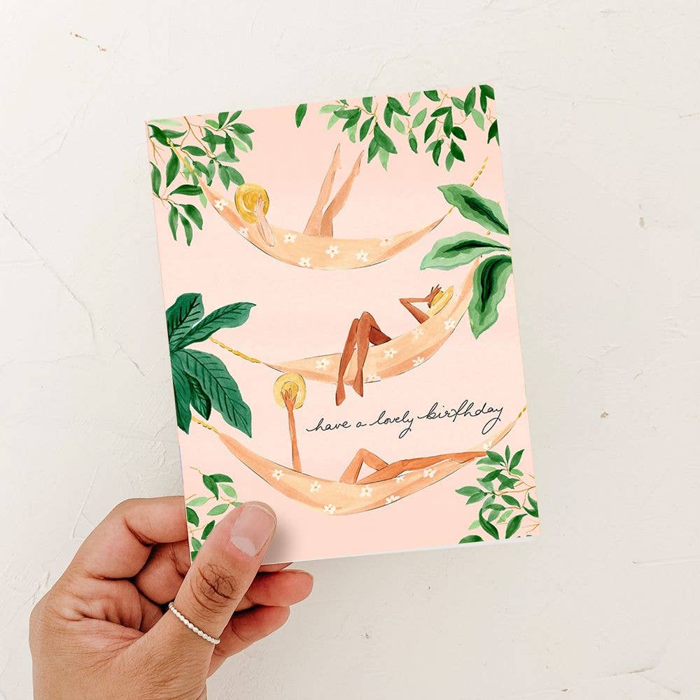 Almeida Illustrations - Lovely Birthday Vibes Greeting Card - Friend Girl: White