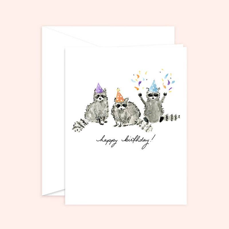 Almeida Illustrations - Birthday Raccoons Card: White
