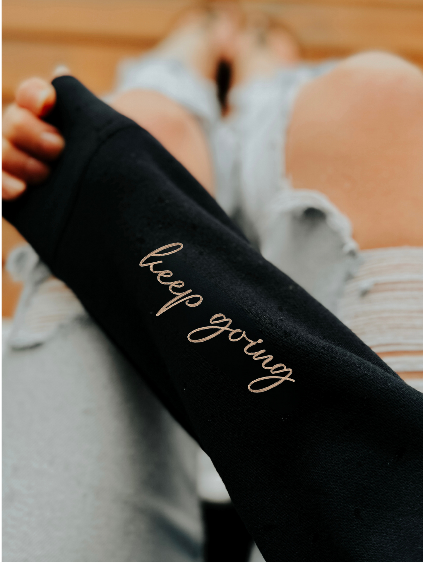 Blonde Ambition Apparel & Designs - Keep Going Embroidered Cozy Crew Neck Sweater Champagne Embroidery