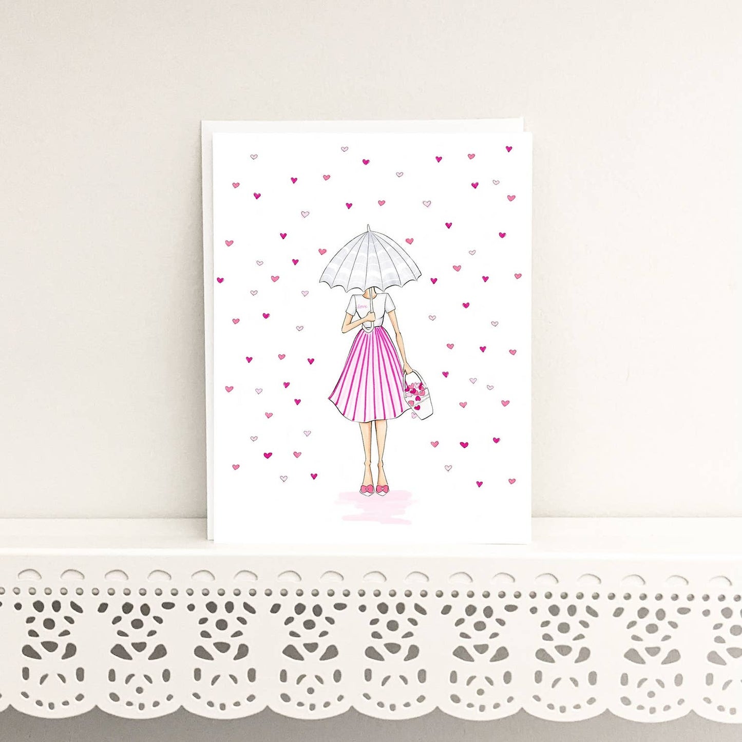 Almeida Illustrations - Pink Bucket of Hearts - Valentine's & Love Greeting Card: White