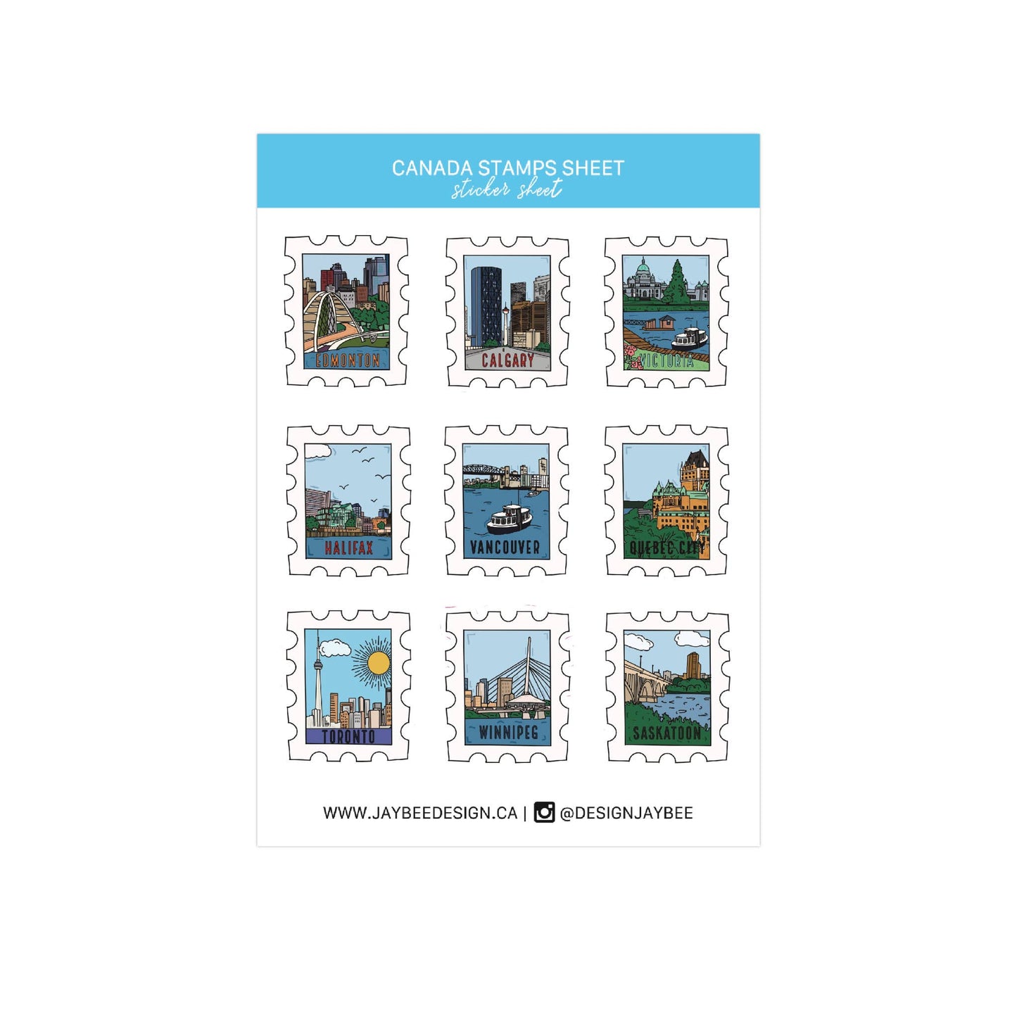 Jaybee Design - Canada City Postage Stamps Mini Sticker Sheet