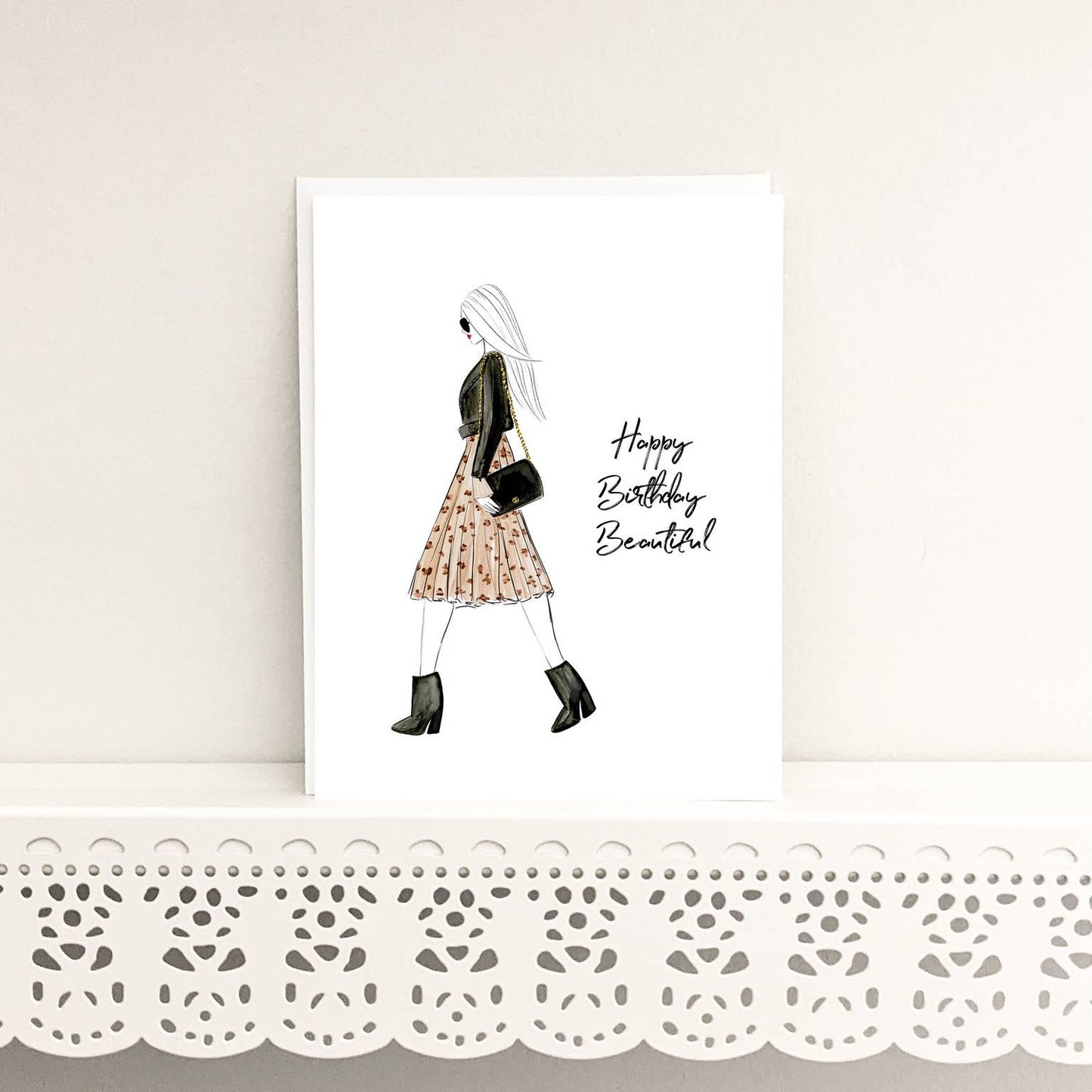 Almeida Illustrations - Happy Birthday Beautiful - Fashion Birthday Greeting Card: Smooth (while qtys last) + White Envelope