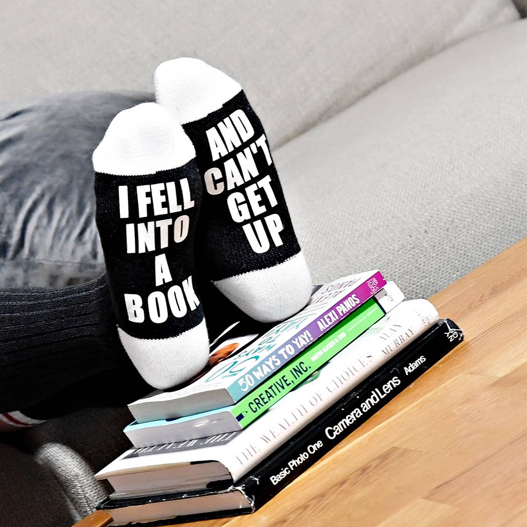 Sock Dirty to Me - I Fell Into A Book And Can't Get Up - Socks: Matte White