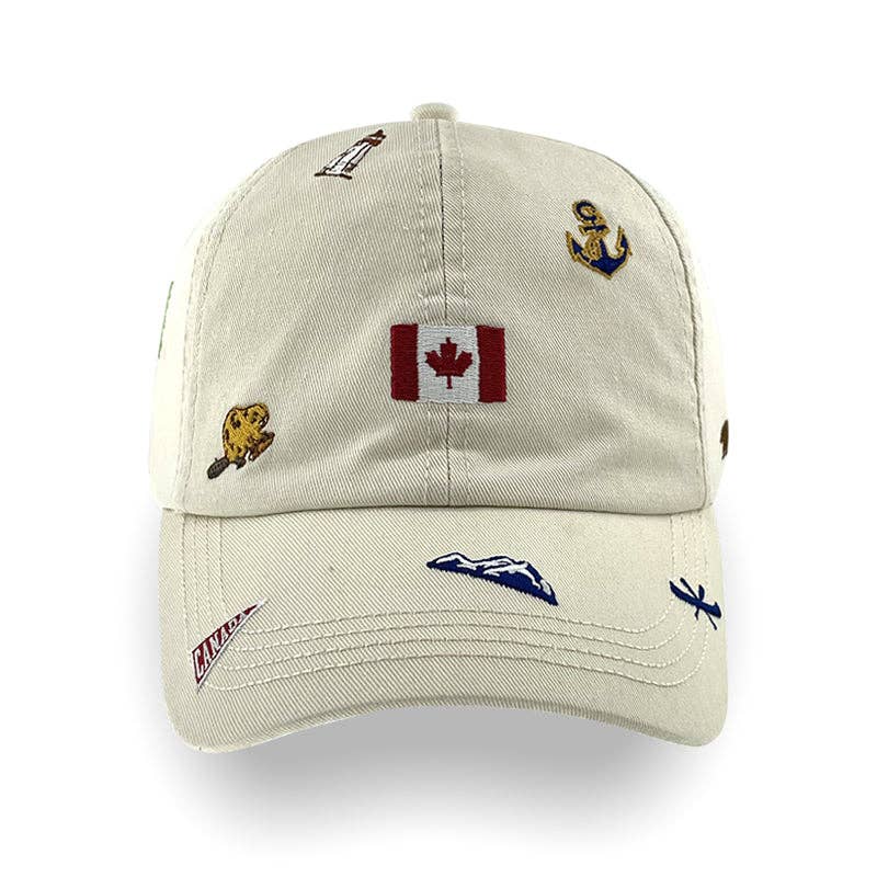 Northern Icons Creations INC - Canada Icons All-Over Embroidery Cotton Cap: Off white