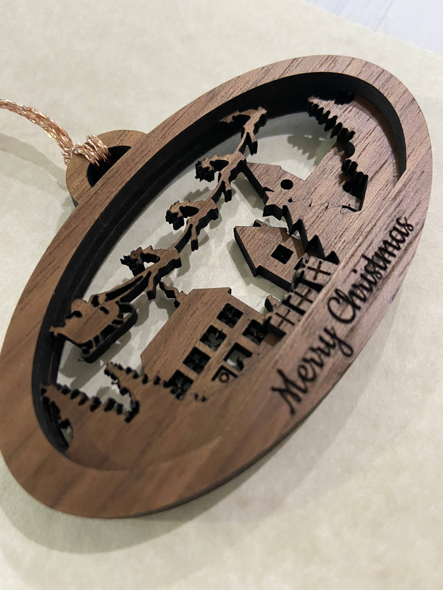 Chickadee Creations - Christmas ornament, wooden 3D ornament, Santa town ornament