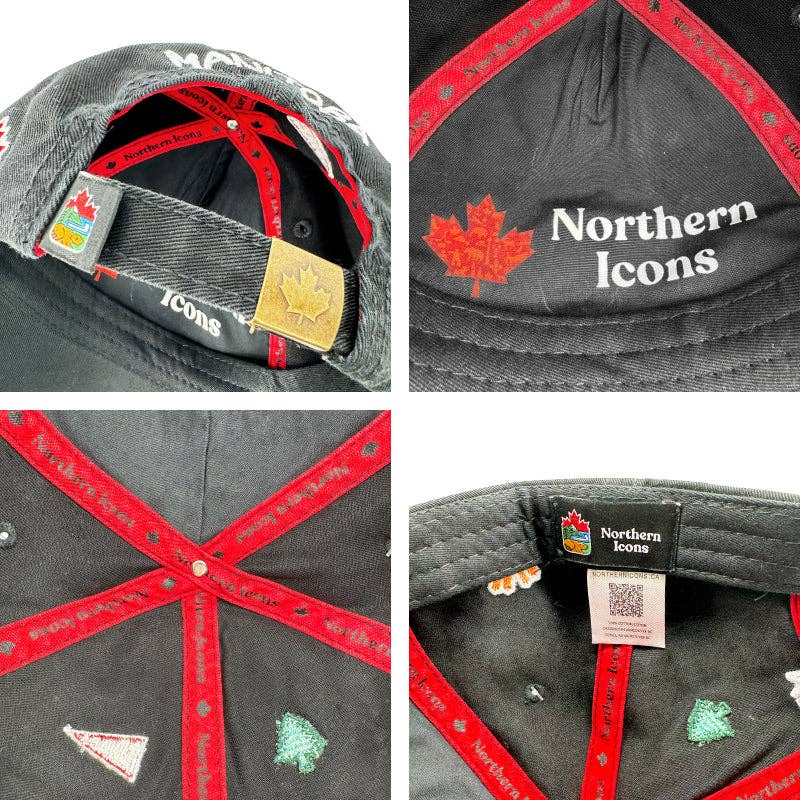 Northern Icons Creations INC - Canada Icons All-Over Embroidery Cotton Cap: Black