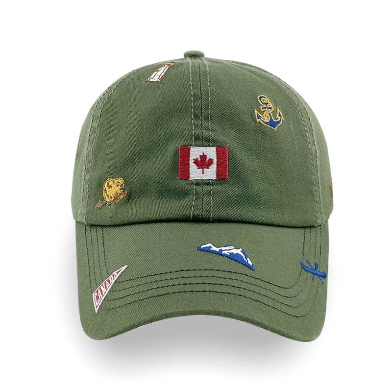 Northern Icons Creations INC - Canada Icons All-Over Embroidery Cotton Cap: Off white