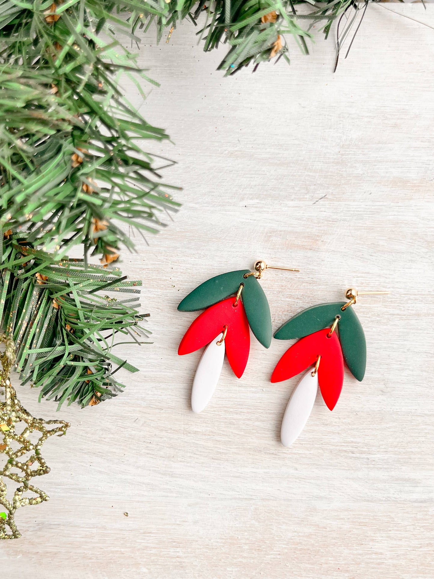Holiday Dangle Earrings, Handmade Christmas Clay Earrings: GBW