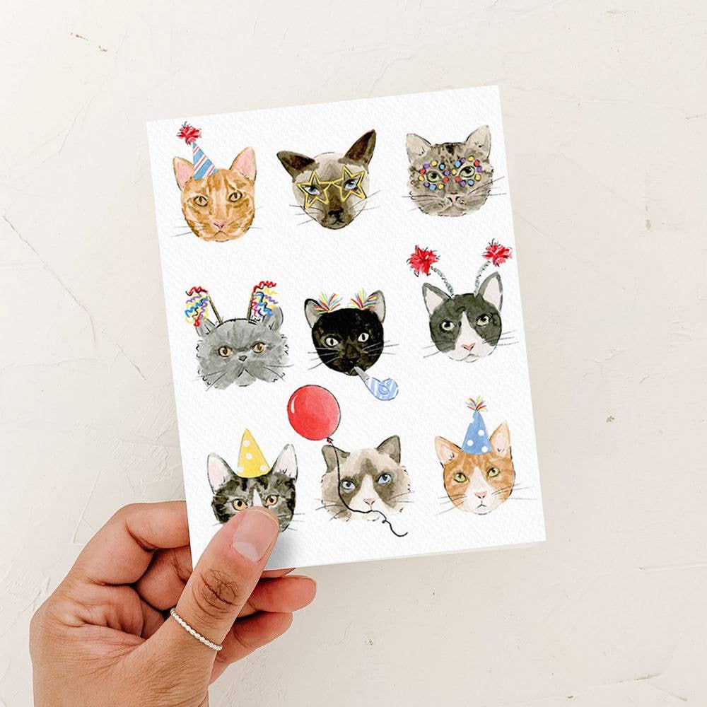 Almeida Illustrations - Birthday Cats Greeting Card: White