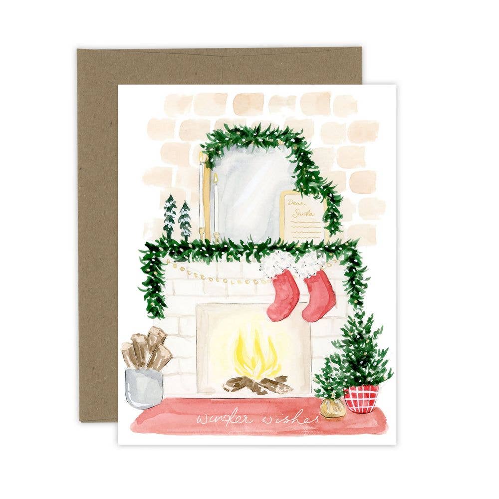 Almeida Illustrations - The Holiday Mantle Christmas Card: White