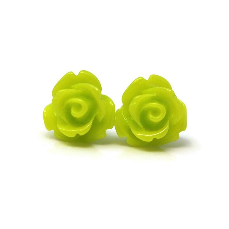 Pretty Smart - Teal Rose Stud Earrings, 9mm: Invisible Clip On