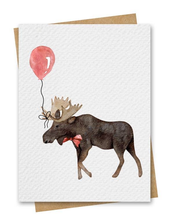 Paper Kuts - Watercolour Moose With Red Balloon Birthday Card: Square