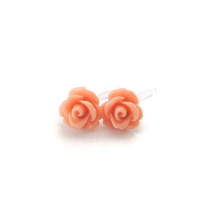 Pretty Smart - Teal Rose Stud Earrings, 9mm: Invisible Clip On