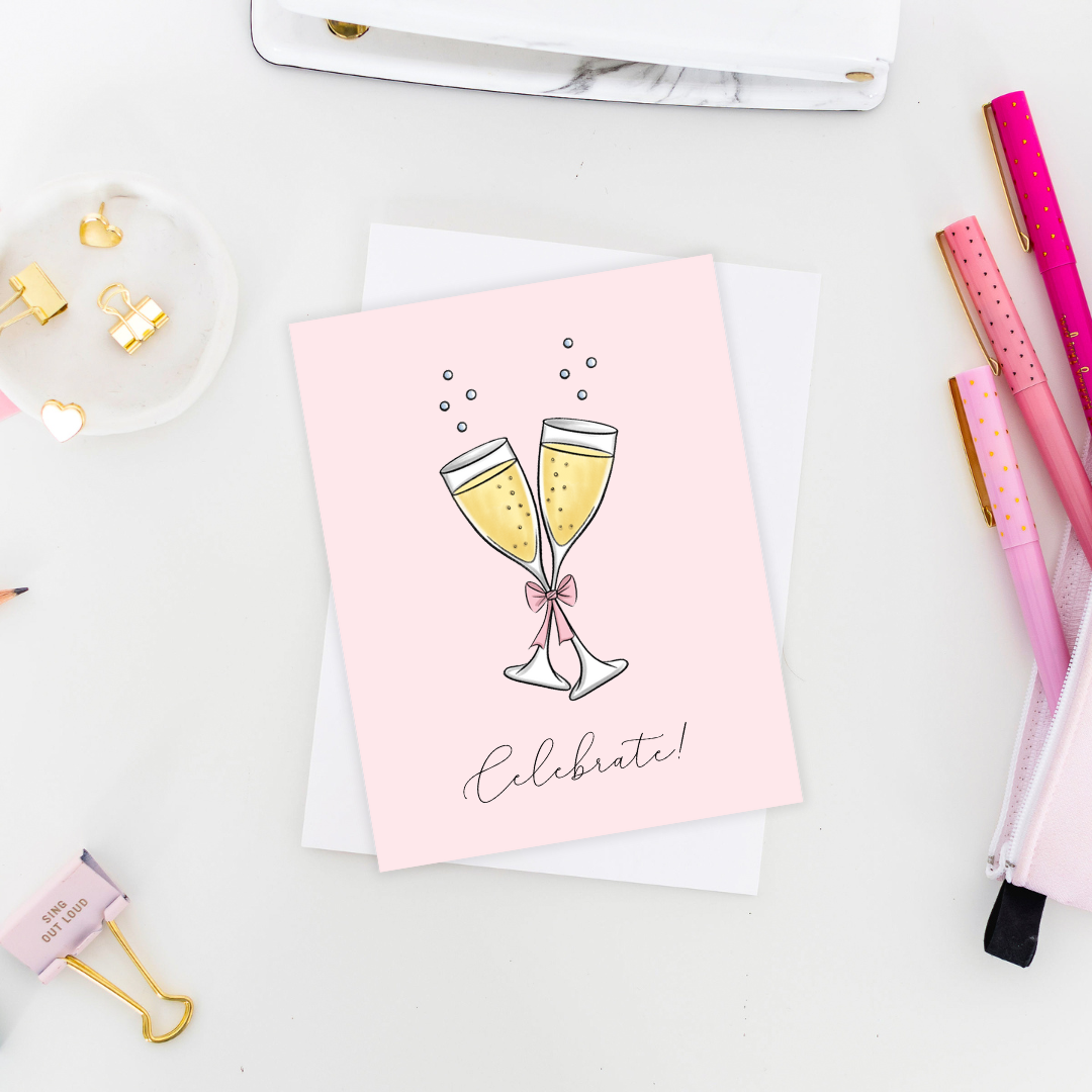 The Pretty Pink Studio - Champagne Glasses | Anniversary Wedding Greeting Card