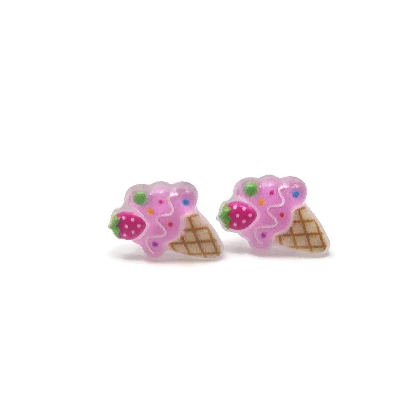 Pretty Smart - Ice Cream Cone Stud Earrings, 10mm: Blue / Invisible Clip On