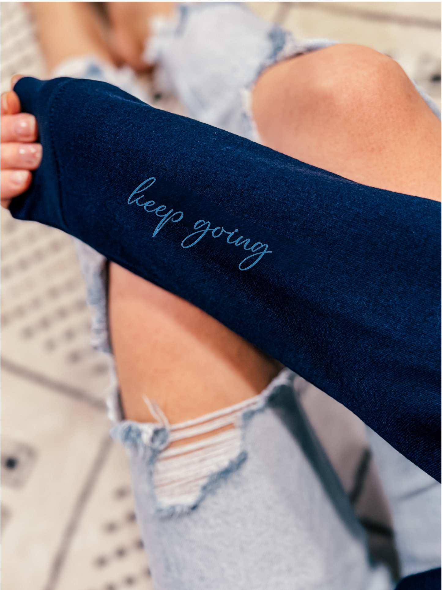 Blonde Ambition Apparel & Designs - Keep Going Embroidered Cozy Crew Neck Sweater - Navy: M / Navy Cozy Crew w/ Tropical Blue Embroidery