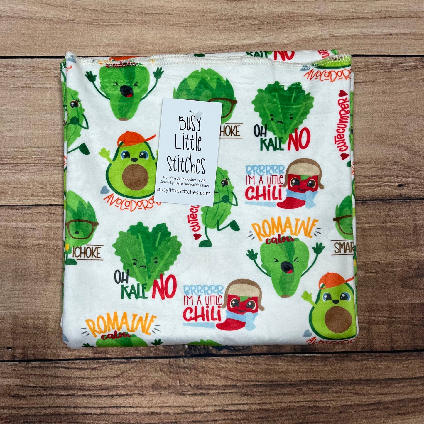 Busy Little Stitches - Veggie Puns White Toddler Blanket