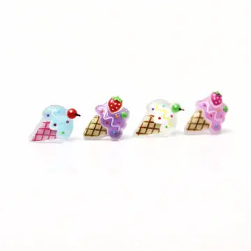 Pretty Smart - Ice Cream Cone Stud Earrings, 10mm: Blue / Invisible Clip On