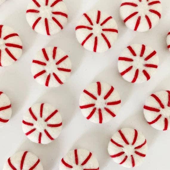 Sewing Seeds Play - One White Felt Peppermint With Red Stripes