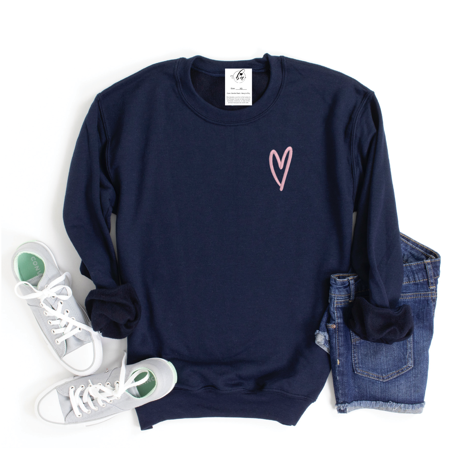 Blonde Ambition Apparel & Designs - Keep Going Embroidered Cozy Crew Neck Sweater - Navy: M / Navy Cozy Crew w/ Tropical Blue Embroidery