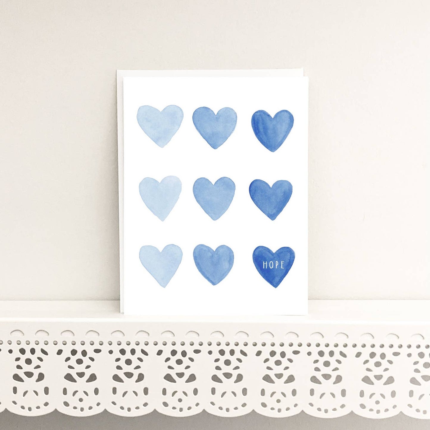 Almeida Illustrations - Hearts of Hope - Blue Encouragement & Sympathy Greeting Card: White