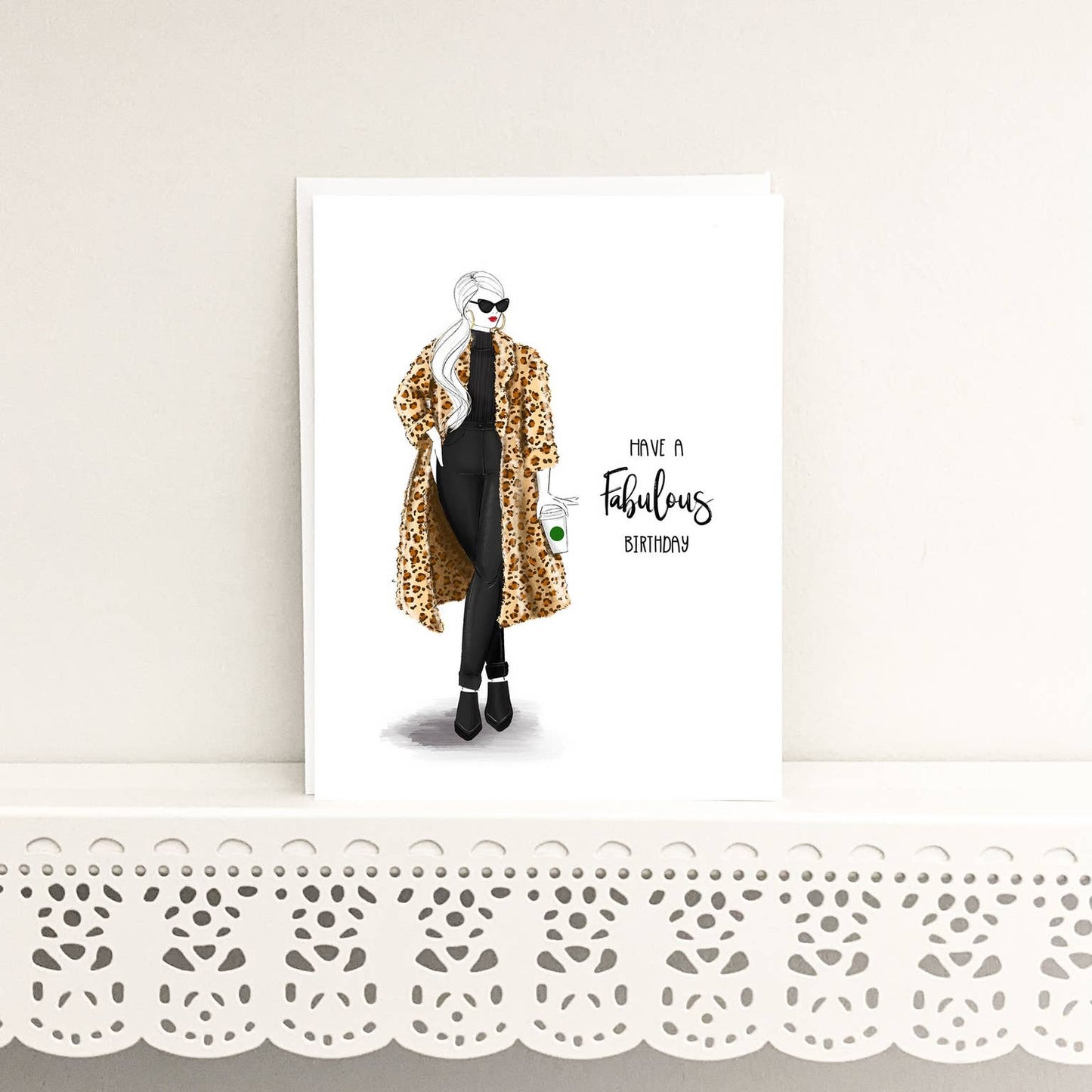 Almeida Illustrations - Fabulous Birthday - Fashion Birthday Greeting Card: White