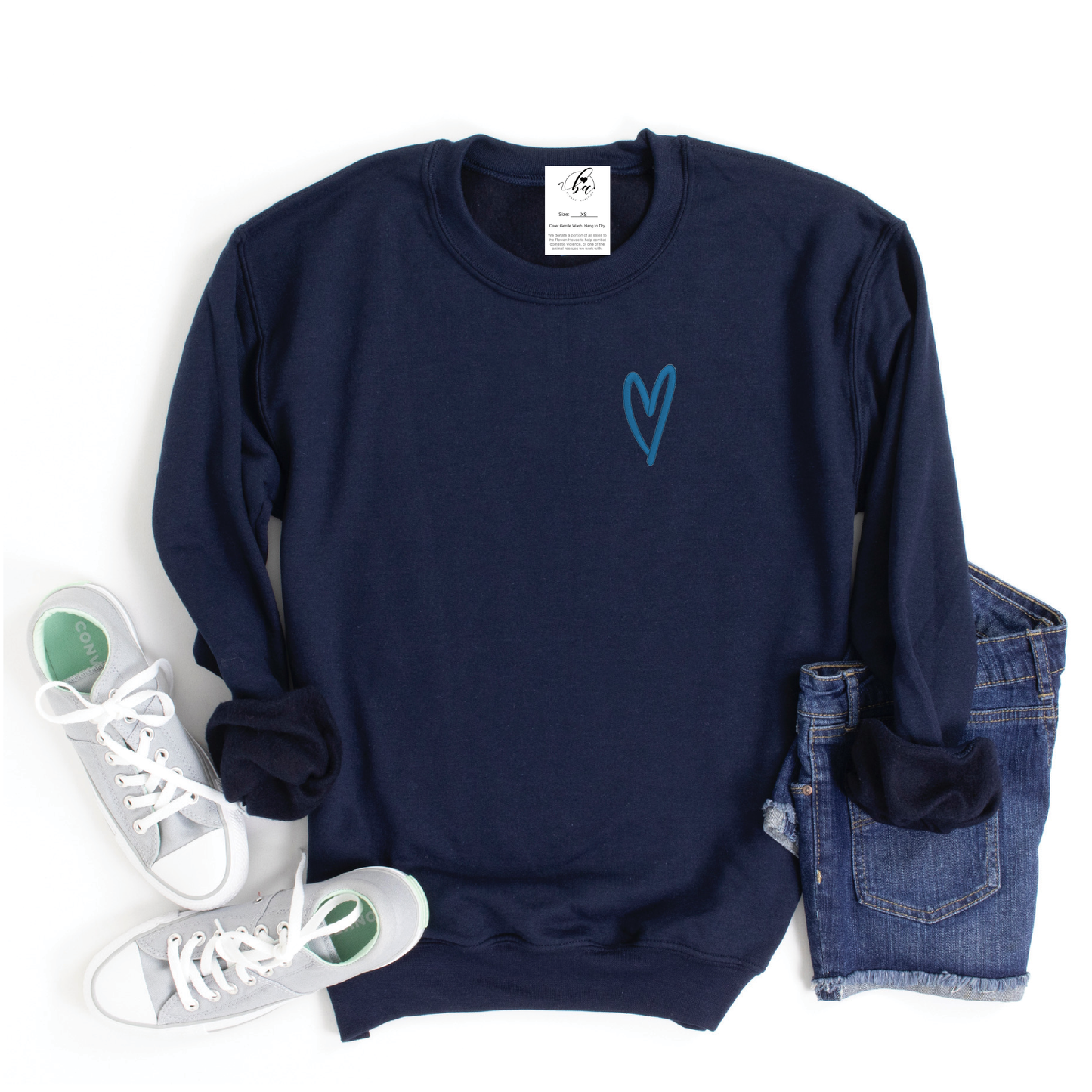 Blonde Ambition Apparel & Designs - Keep Going Embroidered Cozy Crew Neck Sweater - Navy: M / Navy Cozy Crew w/ Tropical Blue Embroidery