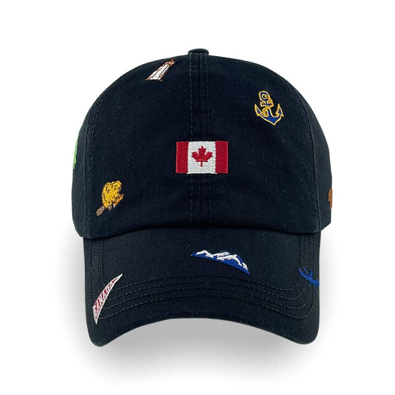 Northern Icons Creations INC - Canada Icons All-Over Embroidery Cotton Cap: Black