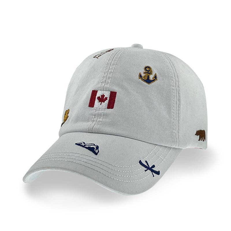 Northern Icons Creations INC - Canada Icons All-Over Embroidery Cotton Cap: Off white