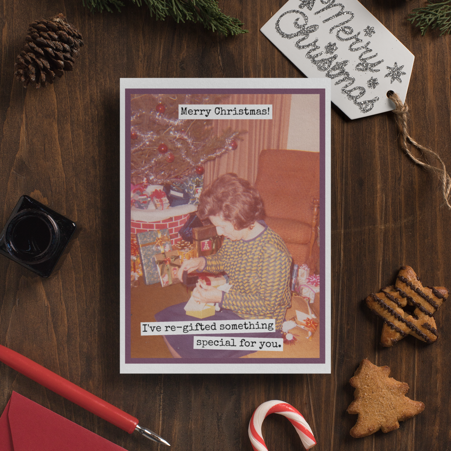 Raven's Rest Studio - Funny Christmas Card. I've Re-Gifted Something Special...