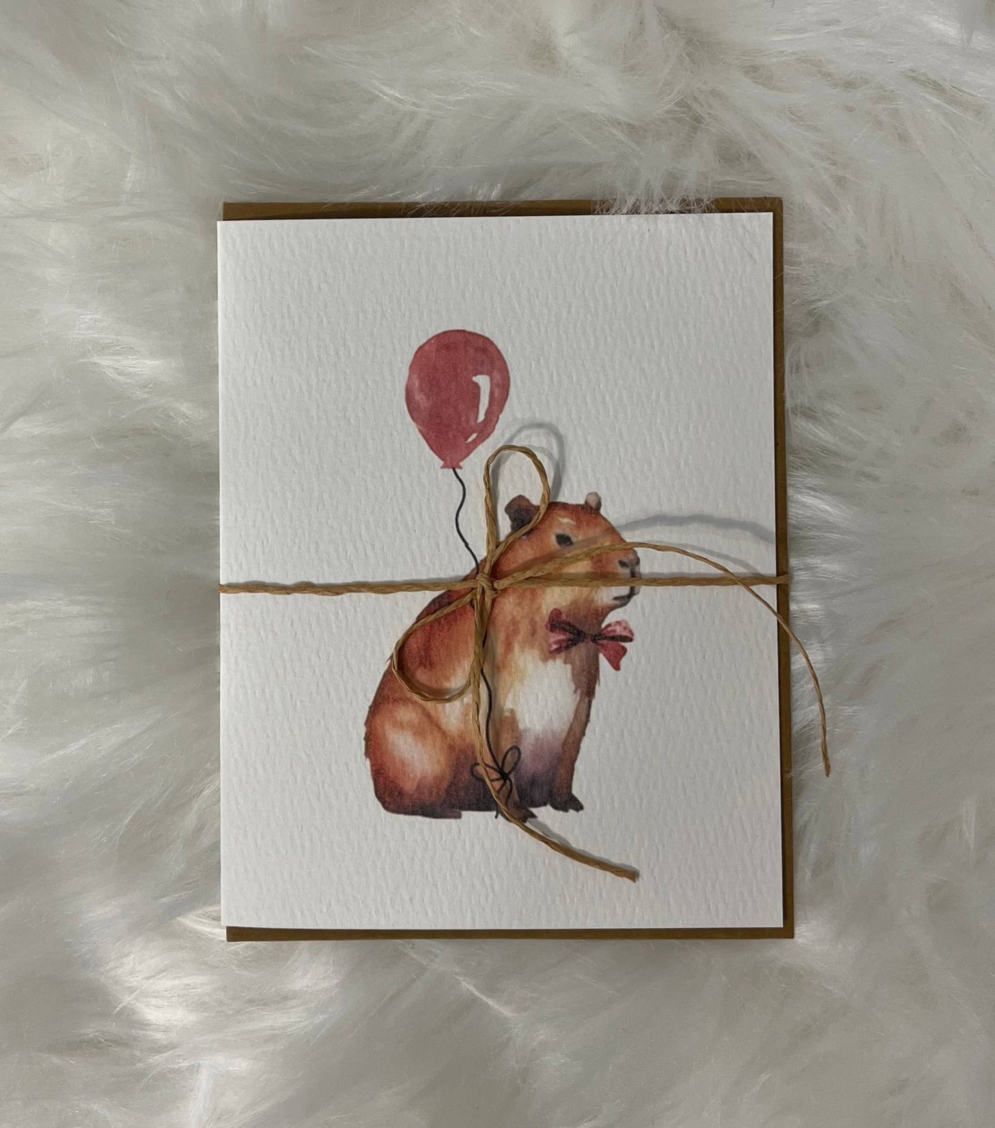 Paper Kuts - Watercolour Capybara With Red Balloon Birthday Card: Square