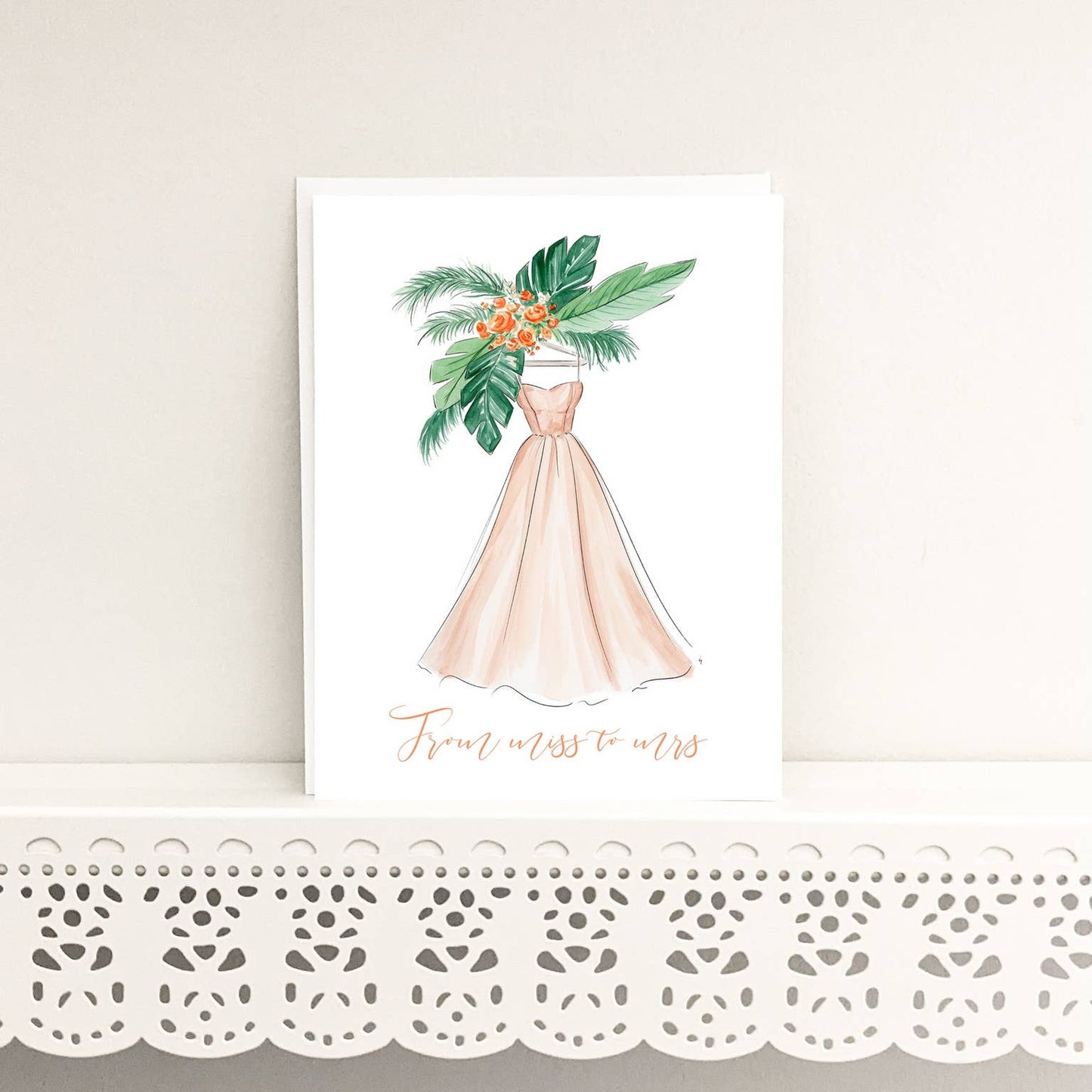Almeida Illustrations - Miss to Mrs. - Bridal Shower, Newly Engaged Greeting Card: White