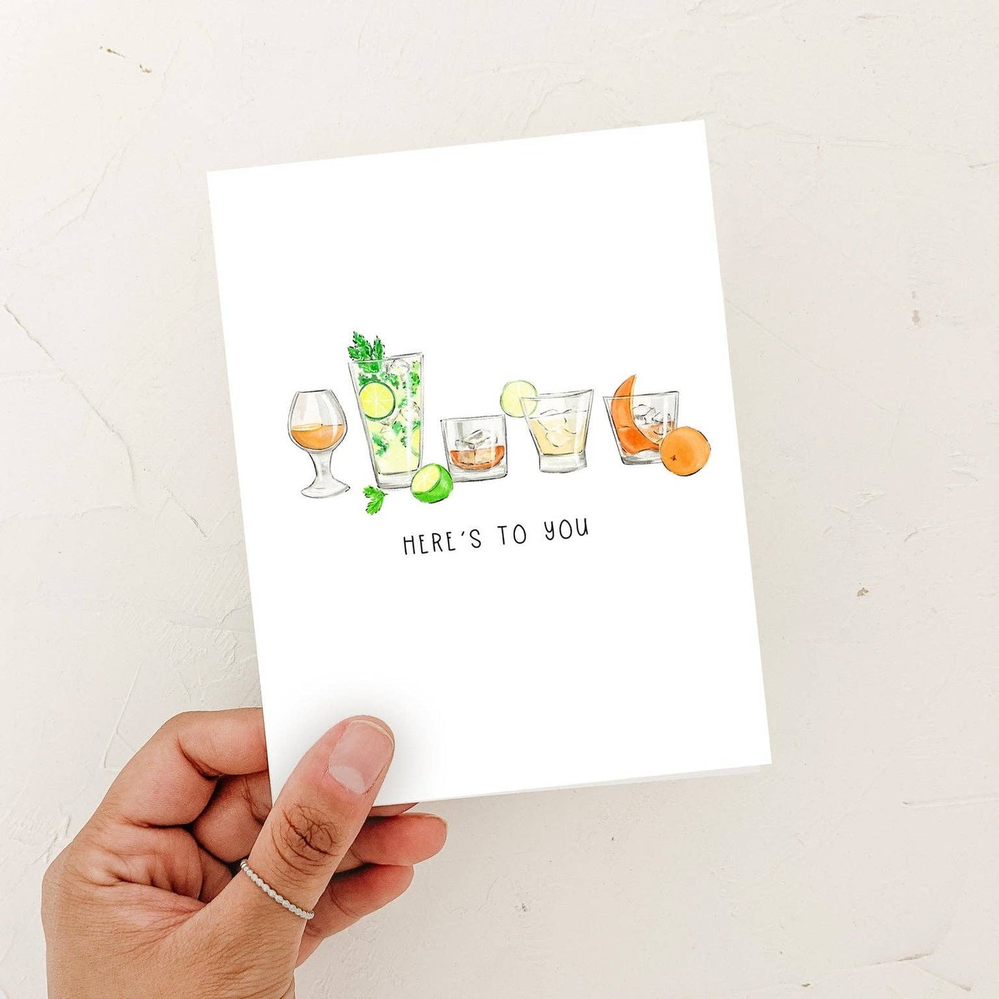 Almeida Illustrations - Here's to you! Cocktail Greeting Card - Celebration: White