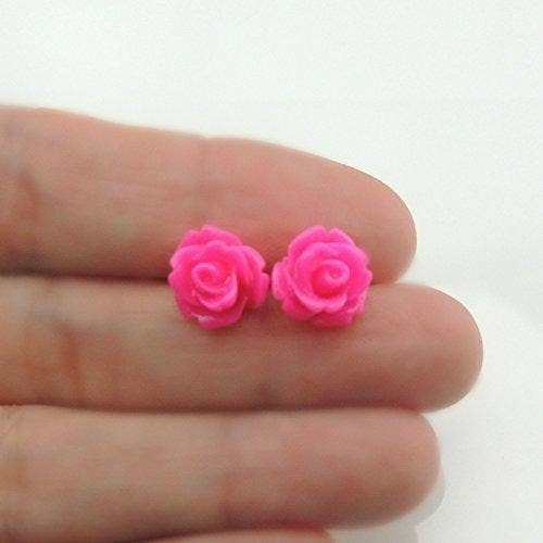 Pretty Smart - Teal Rose Stud Earrings, 9mm: Invisible Clip On