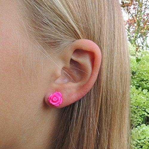 Pretty Smart - Teal Rose Stud Earrings, 9mm: Invisible Clip On
