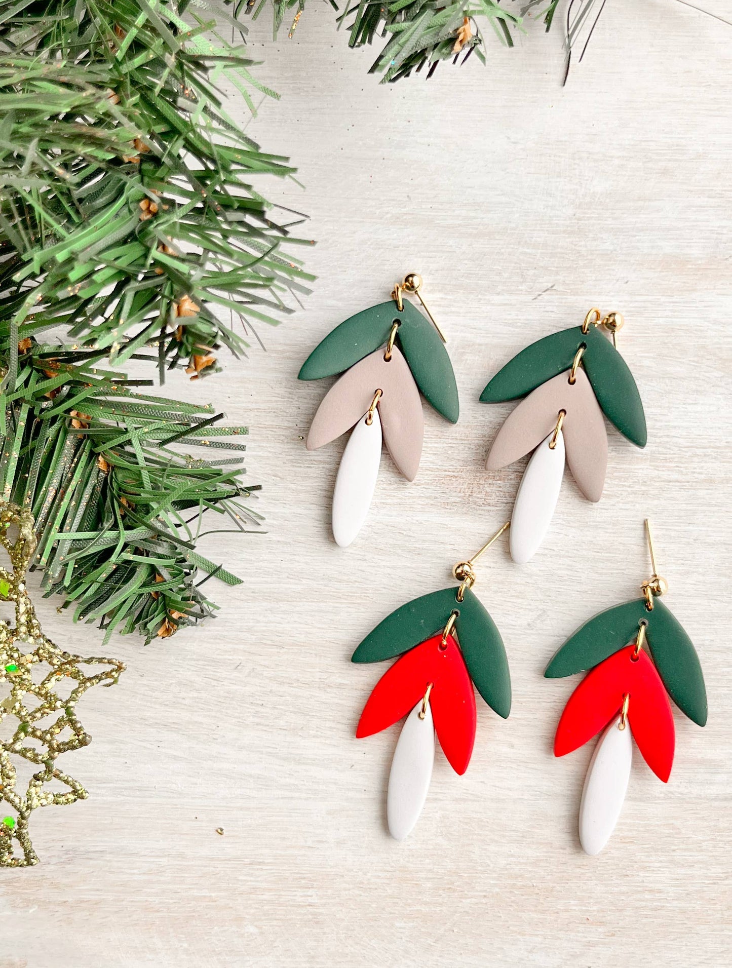 Holiday Dangle Earrings, Handmade Christmas Clay Earrings: GBW