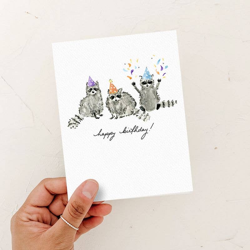 Almeida Illustrations - Birthday Raccoons Card: White
