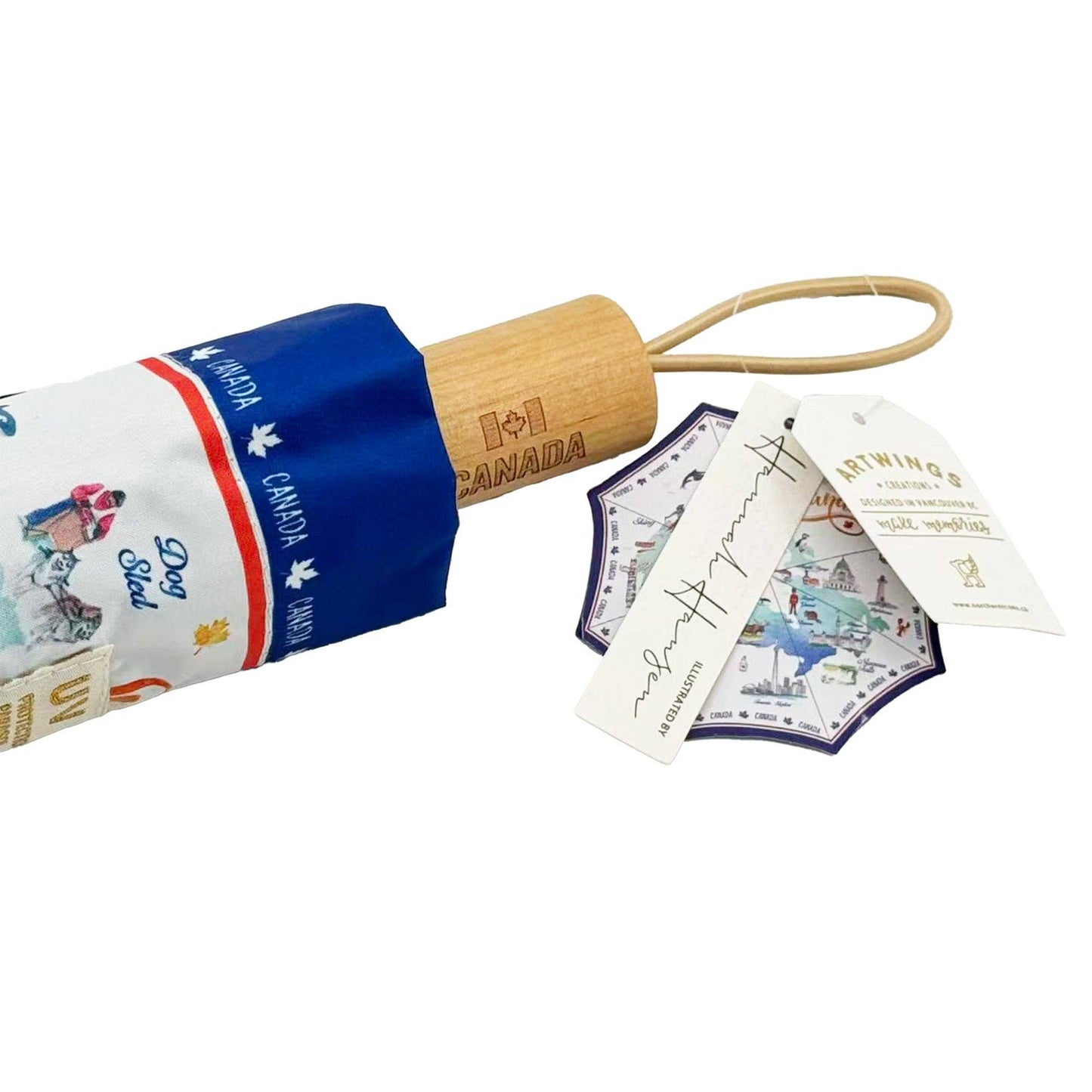 Northern Icons Canada - Canada National Landmark Map Folding Umbrella - Premium UV Protection Sun & Rain Travel Parasol