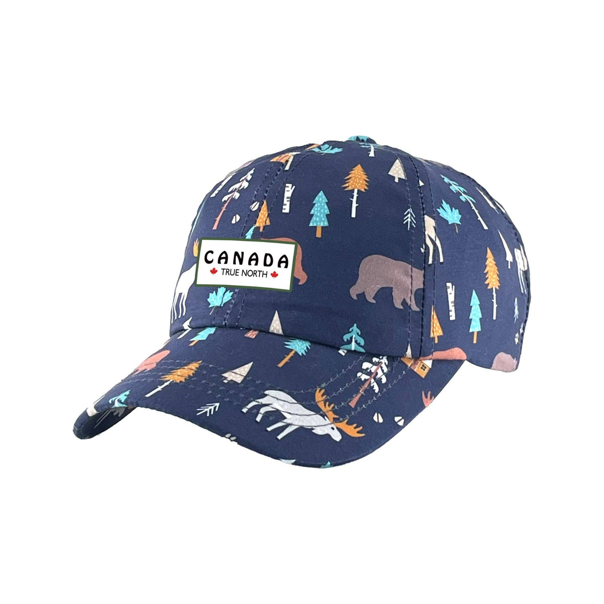 Northern Icons Canada - Kids Canada True North Wilderness Animals Navy Baseball Cap Adjustable Outdoor Forest Sun Hat