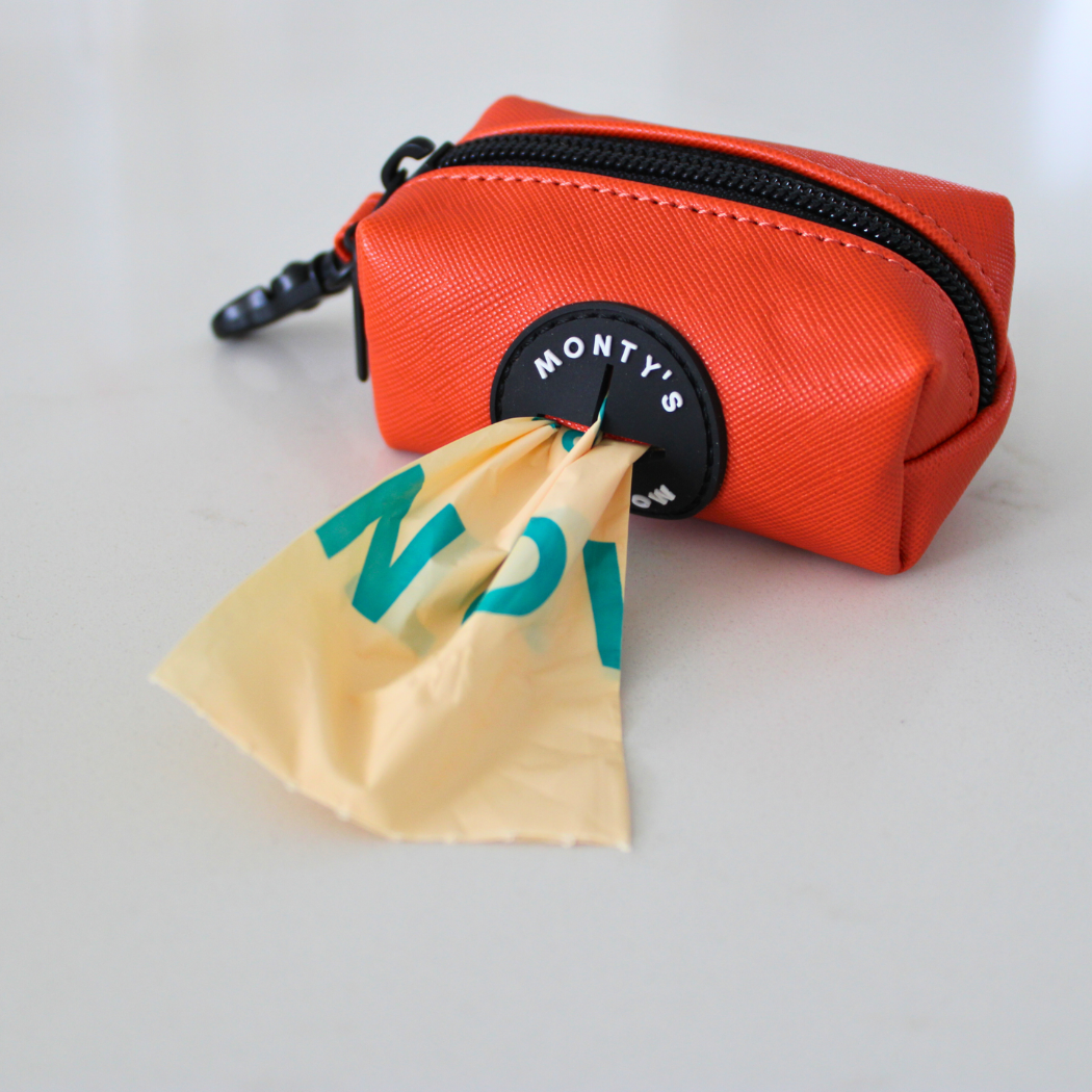 Monty's Bags - Vegan Leather Poop Bag Dispenser with 15 Standard Size Bags: Sunset Red