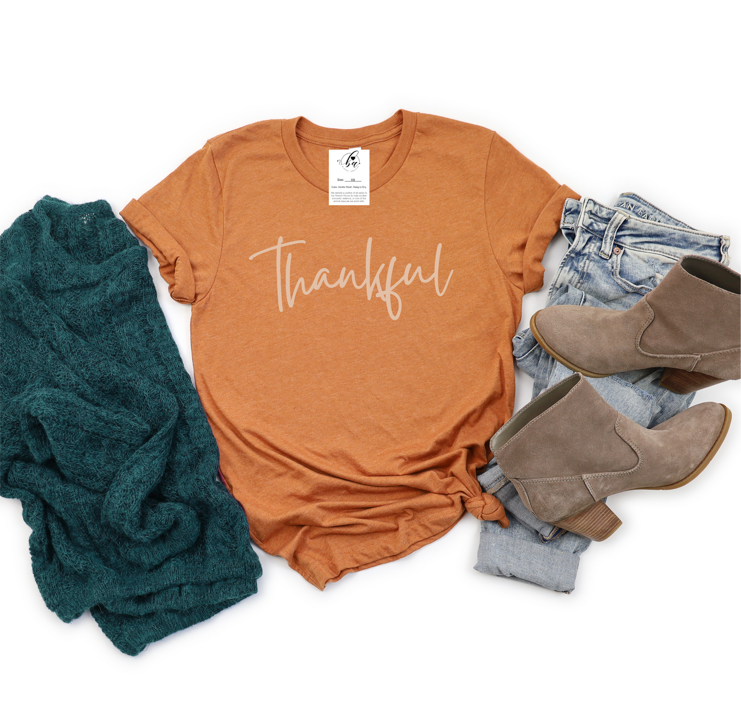 Blonde Ambition Apparel & Designs - Thankful Tee: Heather Brown w/ Tan Font